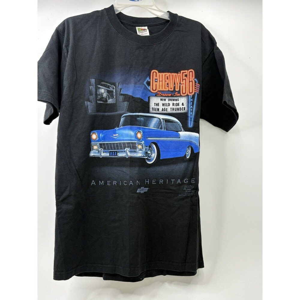Vintage Chevy 56 Drive In T Shirt L Black Car Graphic American Heritage